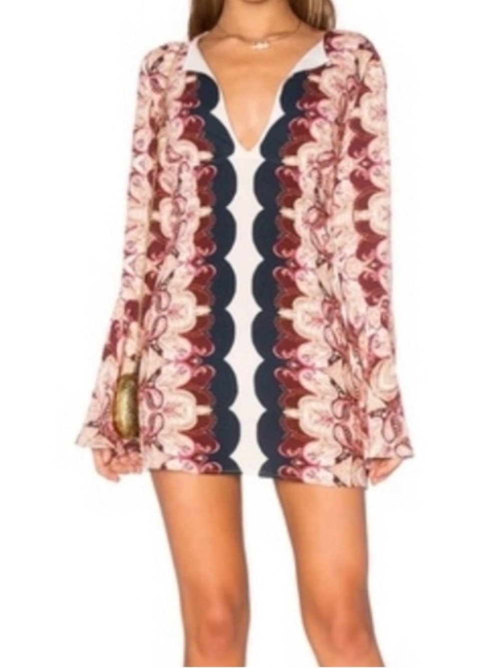 Free People Ossie Vibes Paisley Bell Sleeve Mini Tunic Dress